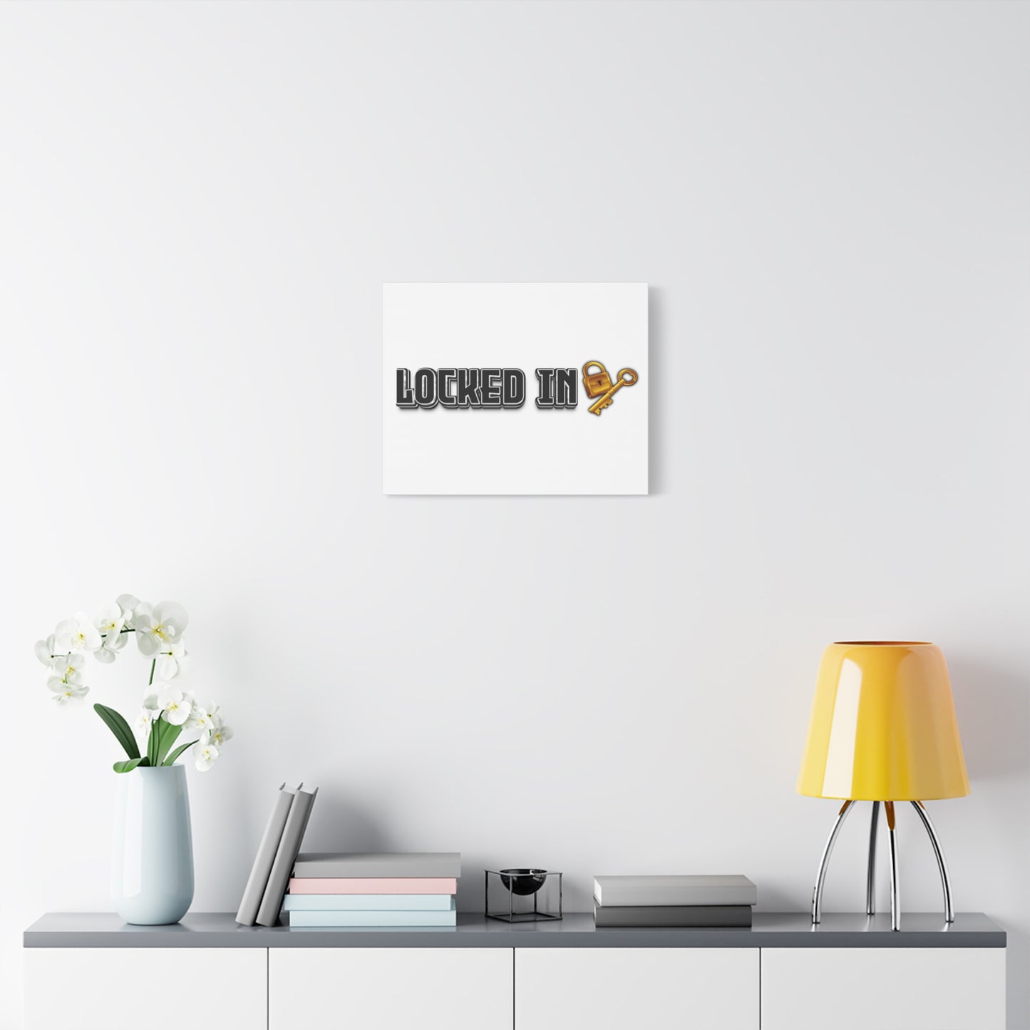 Locked In Canvas Wall Art, Key and Padlock Design, Home Decor, Gift for Homeowners, Motivational Print, Office Wall Decor
