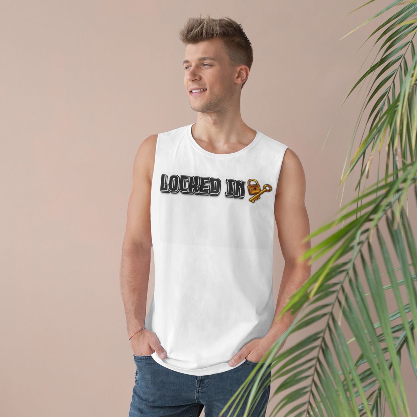 Locked In Unisex Barnard Tank - Trendy Summer Tank, Workout Tee, Gym Apparel, Casual Wear, Gift for Fitness Enthusiasts, Summer Style