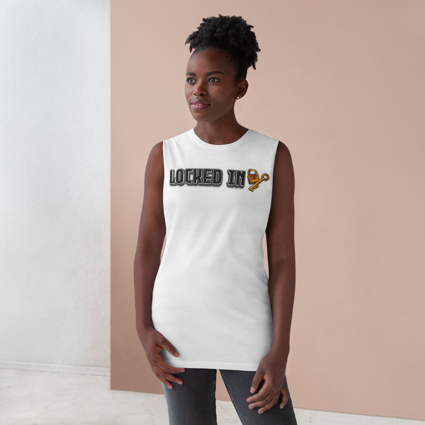 Locked In Unisex Barnard Tank - Trendy Summer Tank, Workout Tee, Gym Apparel, Casual Wear, Gift for Fitness Enthusiasts, Summer Style